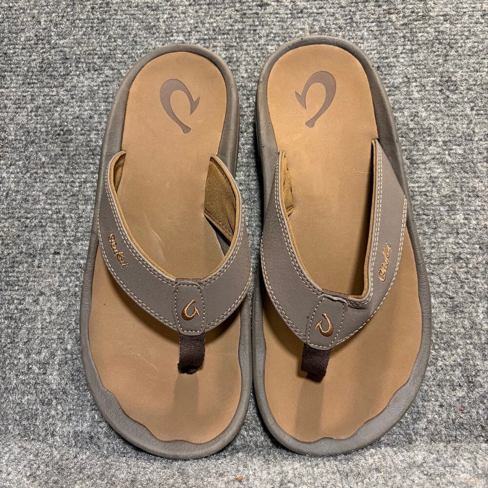 OluKai Ohana Mens Stone Grey Synthetic Water Resistant Flip Flop Sandals 10